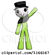 Green Plague Doctor Man Waving Emphatically With Left Arm