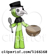 Poster, Art Print Of Green Plague Doctor Man With Empty Bowl And Spoon Ready To Make Something
