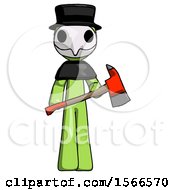 Poster, Art Print Of Green Plague Doctor Man Holding Red Fire Fighters Ax