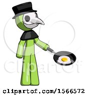 Poster, Art Print Of Green Plague Doctor Man Frying Egg In Pan Or Wok Facing Right