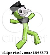 Poster, Art Print Of Green Plague Doctor Man Running Away In Hysterical Panic Direction Right