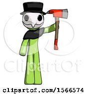 Poster, Art Print Of Green Plague Doctor Man Holding Up Red Firefighters Ax