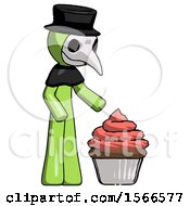 Green Plague Doctor Man With Giant Cupcake Dessert