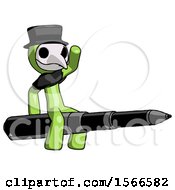 Poster, Art Print Of Green Plague Doctor Man Riding A Pen Like A Giant Rocket