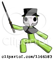 Poster, Art Print Of Green Plague Doctor Man With Ninja Sword Katana In Defense Pose