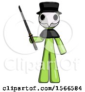 Poster, Art Print Of Green Plague Doctor Man Standing Up With Ninja Sword Katana