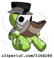 Green Plague Doctor Man Reading Book While Sitting Down
