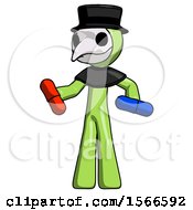 Poster, Art Print Of Green Plague Doctor Man Red Pill Or Blue Pill Concept