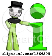Poster, Art Print Of Green Plague Doctor Man With Info Symbol Leaning Up Against It