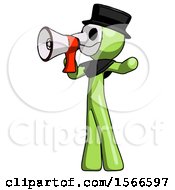 Poster, Art Print Of Green Plague Doctor Man Shouting Into Megaphone Bullhorn Facing Left