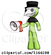 Poster, Art Print Of Green Plague Doctor Man Holding Megaphone Bullhorn Facing Right