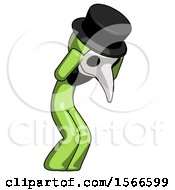 Poster, Art Print Of Green Plague Doctor Man With Headache Or Covering Ears Turned To His Right