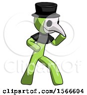 Green Plague Doctor Man Martial Arts Defense Pose Right