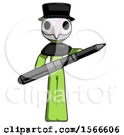 Green Plague Doctor Man Posing Confidently With Giant Pen