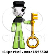 Green Plague Doctor Man Holding Key Made Of Gold