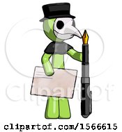 Poster, Art Print Of Green Plague Doctor Man Holding Large Envelope And Calligraphy Pen