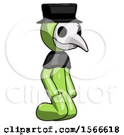 Green Plague Doctor Man Kneeling Angle View Right