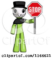 Poster, Art Print Of Green Plague Doctor Man Holding Stop Sign