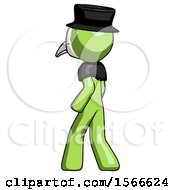 Poster, Art Print Of Green Plague Doctor Man Walking Away Direction Left View