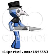 Poster, Art Print Of Blue Plague Doctor Man Walking With Large Thermometer