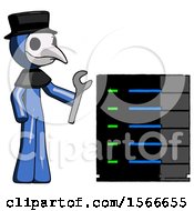 Blue Plague Doctor Man Server Administrator Doing Repairs