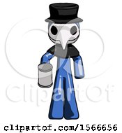 Poster, Art Print Of Blue Plague Doctor Man Begger Holding Can Begging Or Asking For Charity