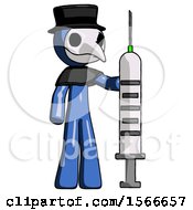 Blue Plague Doctor Man Holding Large Syringe