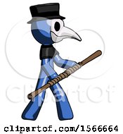 Poster, Art Print Of Blue Plague Doctor Man Holding Bo Staff In Sideways Defense Pose