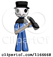 Poster, Art Print Of Blue Plague Doctor Man Holding Hammer Ready To Work