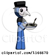Blue Plague Doctor Man Holding Noodles Offering To Viewer