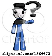 Poster, Art Print Of Blue Plague Doctor Man Holding Question Mark To Right