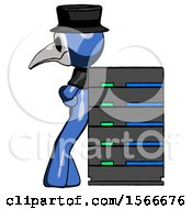 Poster, Art Print Of Blue Plague Doctor Man Resting Against Server Rack