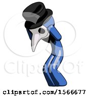 Poster, Art Print Of Blue Plague Doctor Man With Headache Or Covering Ears Turned To His Left