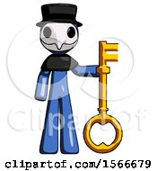 Poster, Art Print Of Blue Plague Doctor Man Holding Key Made Of Gold