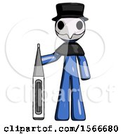 Poster, Art Print Of Blue Plague Doctor Man Standing With Large Thermometer
