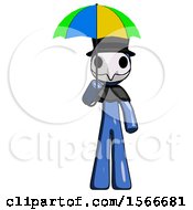 Poster, Art Print Of Blue Plague Doctor Man Holding Umbrella Rainbow Colored