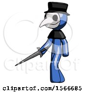 Poster, Art Print Of Blue Plague Doctor Man With Sword Walking Confidently