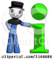 Poster, Art Print Of Blue Plague Doctor Man With Info Symbol Leaning Up Against It