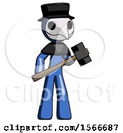 Poster, Art Print Of Blue Plague Doctor Man With Sledgehammer Standing Ready To Work Or Defend