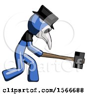 Blue Plague Doctor Man Hitting With Sledgehammer Or Smashing Something
