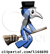 Poster, Art Print Of Blue Plague Doctor Man Flying On Broom