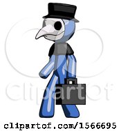 Poster, Art Print Of Blue Plague Doctor Man Walking With Briefcase To The Left