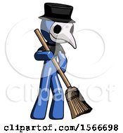 Poster, Art Print Of Blue Plague Doctor Man Sweeping Area With Broom