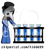 Poster, Art Print Of Blue Plague Doctor Man Using Test Tubes Or Vials On Rack