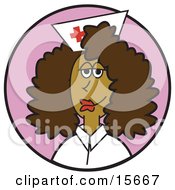 Friendly Female African American Nurse Wearing A White Hat With A Red Cross Clipart Illustration