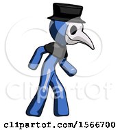 Poster, Art Print Of Blue Plague Doctor Man Suspense Action Pose Facing Right