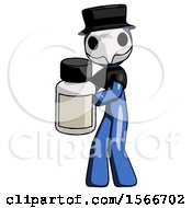 Poster, Art Print Of Blue Plague Doctor Man Holding White Medicine Bottle