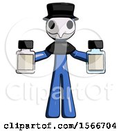 Poster, Art Print Of Blue Plague Doctor Man Holding Two Medicine Bottles