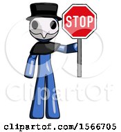 Poster, Art Print Of Blue Plague Doctor Man Holding Stop Sign