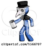 Poster, Art Print Of Blue Plague Doctor Man Begger Holding Can Begging Or Asking For Charity Facing Left